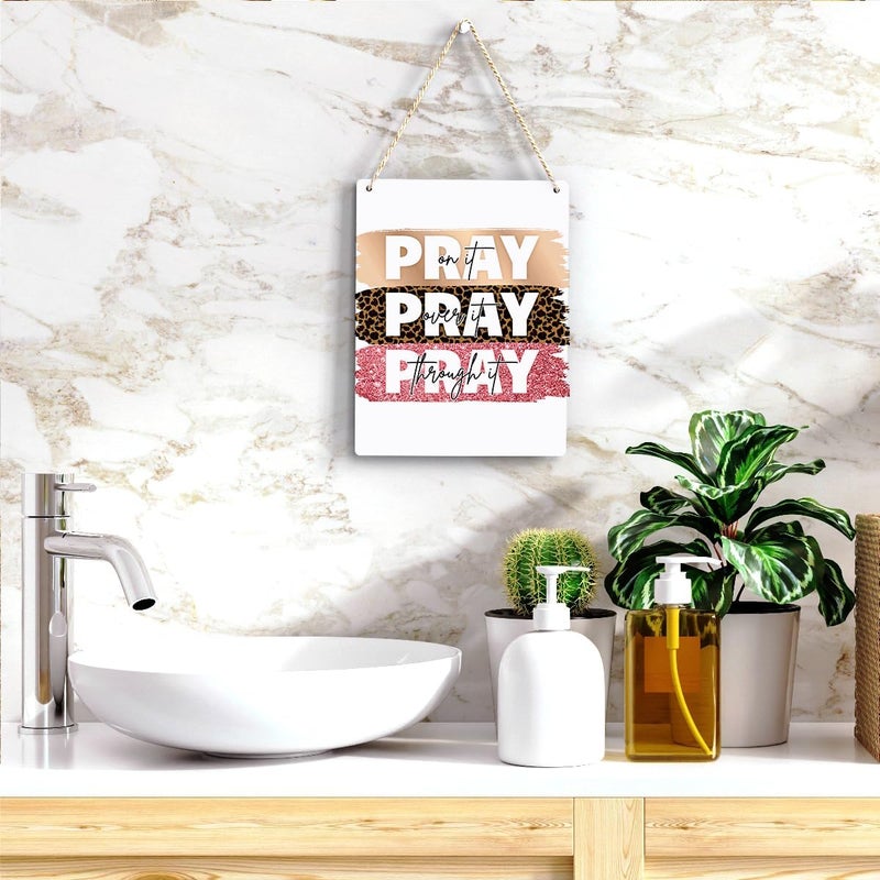 BELLOWDEER Inspirational Decor Pray On It Bible Verse Wall Art Christian Gifts for Women Scripture Wooden Hanging Sign for Modern Home Office Kids Room Bathroom Bedroom Wall Art Decoration 8 x 10 Inches - Image 5